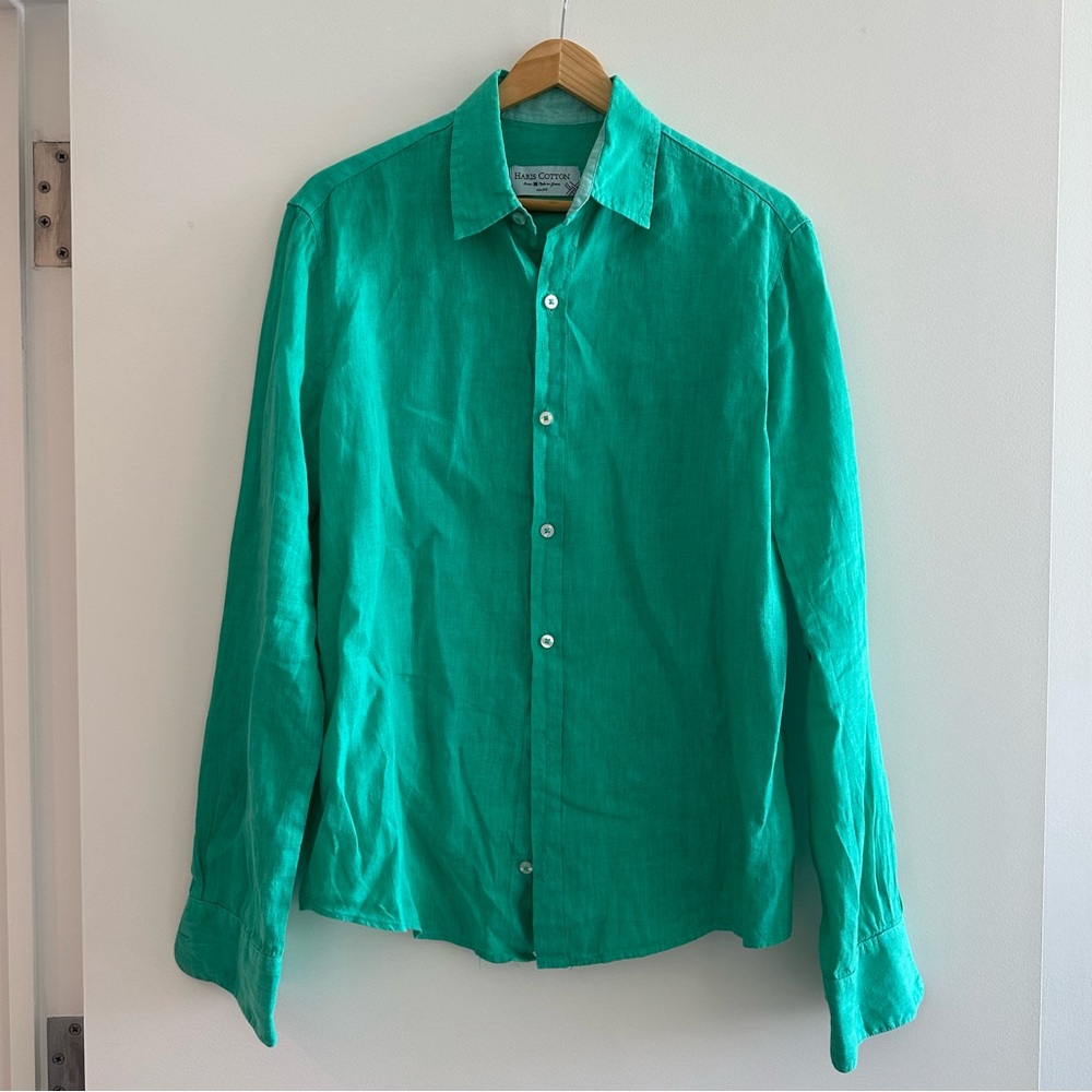Men's Green Linen Button Down Shirt